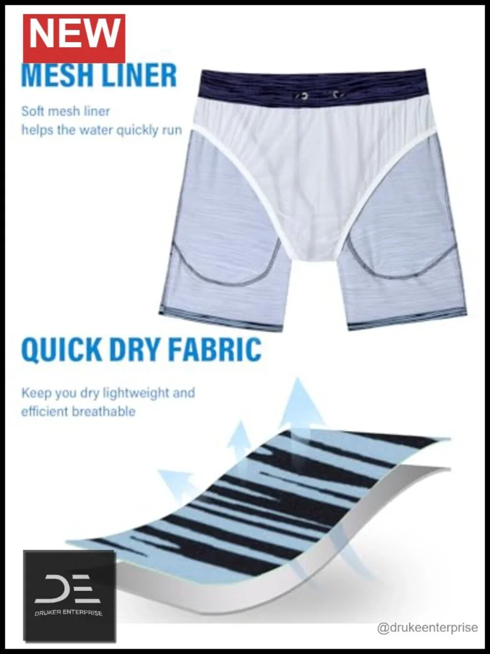 Mens Swim Trunks with Mesh Liner Drawstring Quick Dry Stretch Lined Pockets